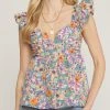 She She Boutique Floral Peplum Top - Chambray