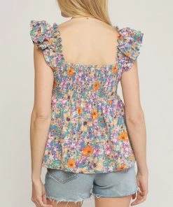 She She Boutique Floral Peplum Top - Chambray