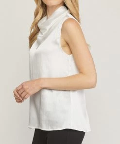 She She Boutique CLOTHING Satin High Neck Top - Orchid OR Off White