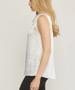 She She Boutique CLOTHING Satin High Neck Top - Orchid OR Off White