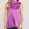 She She Boutique CLOTHING Satin High Neck Top - Orchid OR Off White