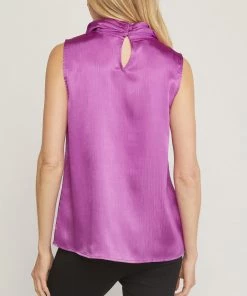 She She Boutique CLOTHING Satin High Neck Top - Orchid OR Off White