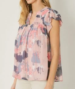 She She Boutique Flutter Sleeve Top - Pink