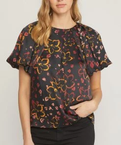 She She Boutique Floral Print Top - Black NEW ARRIVALS