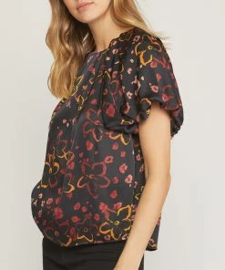 She She Boutique Floral Print Top - Black NEW ARRIVALS