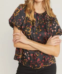 She She Boutique Floral Print Top - Black NEW ARRIVALS