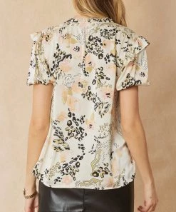 She She Boutique Satin Print Top - Natural