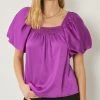She She Boutique Satin Bubble Sleeve Top - Dark Orchid, Hunter Green OR Cocoa 1 She She Boutique Satin Bubble Sleeve Top - Dark Orchid, Hunter Green OR Cocoa