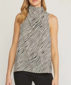 She She Boutique Zebra Print Sleeveless Top - Ivory CLOTHING