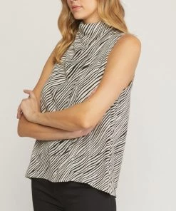 She She Boutique Zebra Print Sleeveless Top - Ivory CLOTHING