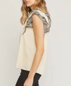 She She Boutique CLOTHING Zebra Ruffle Sleeve Top - Ecru