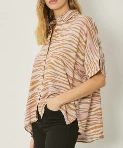 She She Boutique NEW ARRIVALS Zebra Print Top - Camel
