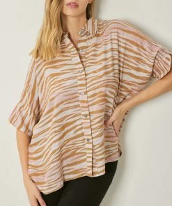 She She Boutique NEW ARRIVALS Zebra Print Top - Camel