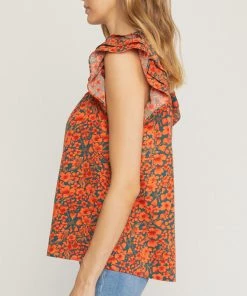 She She Boutique CLOTHING Floral Print V-Neck Top - Hunter Green