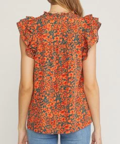 She She Boutique CLOTHING Floral Print V-Neck Top - Hunter Green