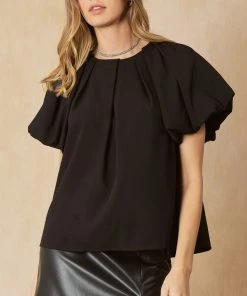 She She Boutique Bubble Sleeve Top - Purple Haze OR Black