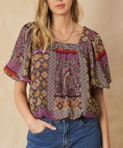 She She Boutique Boho Print Top - Plum Combo OR Rust Combo NEW ARRIVALS