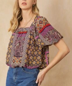 She She Boutique Boho Print Top - Plum Combo OR Rust Combo NEW ARRIVALS