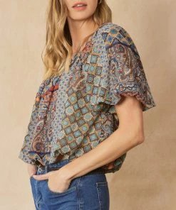 She She Boutique Boho Print Top - Plum Combo OR Rust Combo NEW ARRIVALS