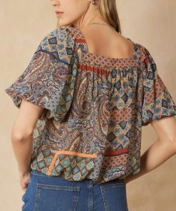 She She Boutique Boho Print Top - Plum Combo OR Rust Combo NEW ARRIVALS