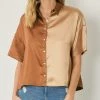 She She Boutique Satin Color Block Top - Brown Combo NEW ARRIVALS