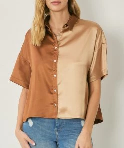 She She Boutique Satin Color Block Top - Brown Combo NEW ARRIVALS