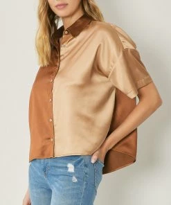 She She Boutique Satin Color Block Top - Brown Combo NEW ARRIVALS