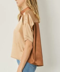 She She Boutique Satin Color Block Top - Brown Combo NEW ARRIVALS