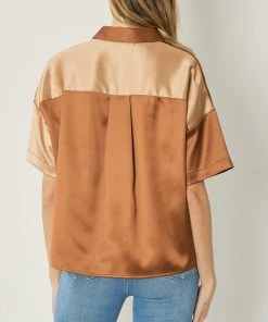 She She Boutique Satin Color Block Top - Brown Combo NEW ARRIVALS