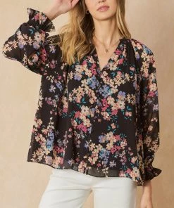She She Boutique Floral Print Top - Blue OR Black