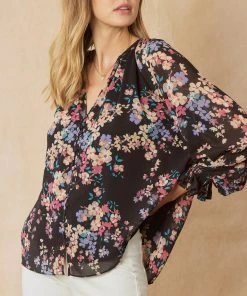 She She Boutique Floral Print Top - Blue OR Black