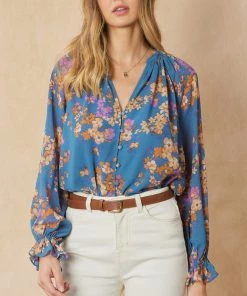 She She Boutique Floral Print Top - Blue OR Black