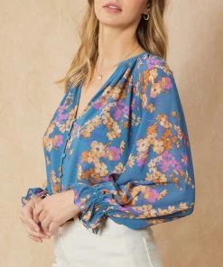 She She Boutique Floral Print Top - Blue OR Black