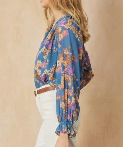 She She Boutique Floral Print Top - Blue OR Black