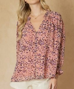 She She Boutique NEW ARRIVALS Printed V-Neck Blouse - Mauve