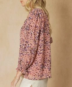 She She Boutique NEW ARRIVALS Printed V-Neck Blouse - Mauve