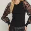She She Boutique NEW ARRIVALS Sheer Animal Print Sleeve Top - Black