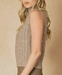She She Boutique NEW ARRIVALS Cable Knit Sleeveless Sweater Top - Natural OR Taupe