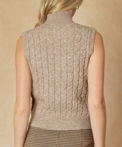 She She Boutique NEW ARRIVALS Cable Knit Sleeveless Sweater Top - Natural OR Taupe