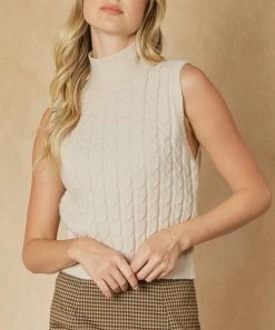 She She Boutique NEW ARRIVALS Cable Knit Sleeveless Sweater Top - Natural OR Taupe