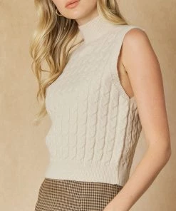 She She Boutique NEW ARRIVALS Cable Knit Sleeveless Sweater Top - Natural OR Taupe