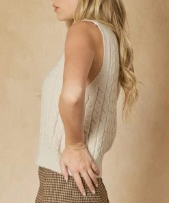 She She Boutique NEW ARRIVALS Cable Knit Sleeveless Sweater Top - Natural OR Taupe