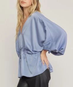 She She Boutique NEW ARRIVALS Satin V-Neck Top - Slate
