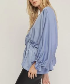 She She Boutique NEW ARRIVALS Satin V-Neck Top - Slate