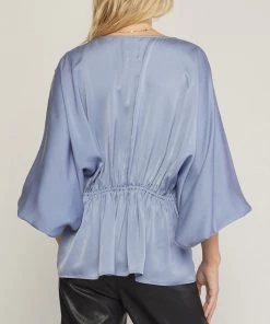 She She Boutique NEW ARRIVALS Satin V-Neck Top - Slate