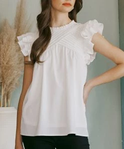 She She Boutique Ruffle Sleeve Top - Kelly Green OR White