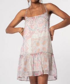 She She Boutique Paisley Print Cross Back Dress - Blush/Aqua