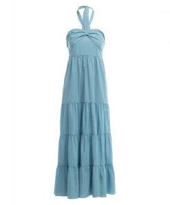 She She Boutique CLOTHING Halter Maxi Dress - Milky Blue