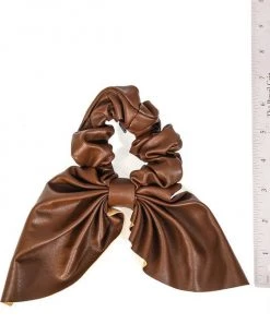 She She Boutique Faux Leather Scrunchie With Tie Set Of Three - Black, Ivory & Brown