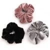 She She Boutique Velvet Scrunchies, Set Of 3 - Mauve, Grey & Black ACCESSORIES